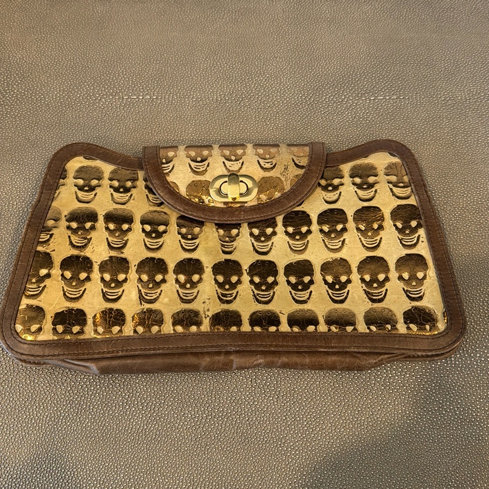 Treesje suede and leather skull clutch